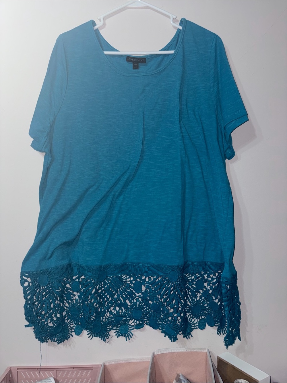 Lane Bryant Teal Crochet Hem Top